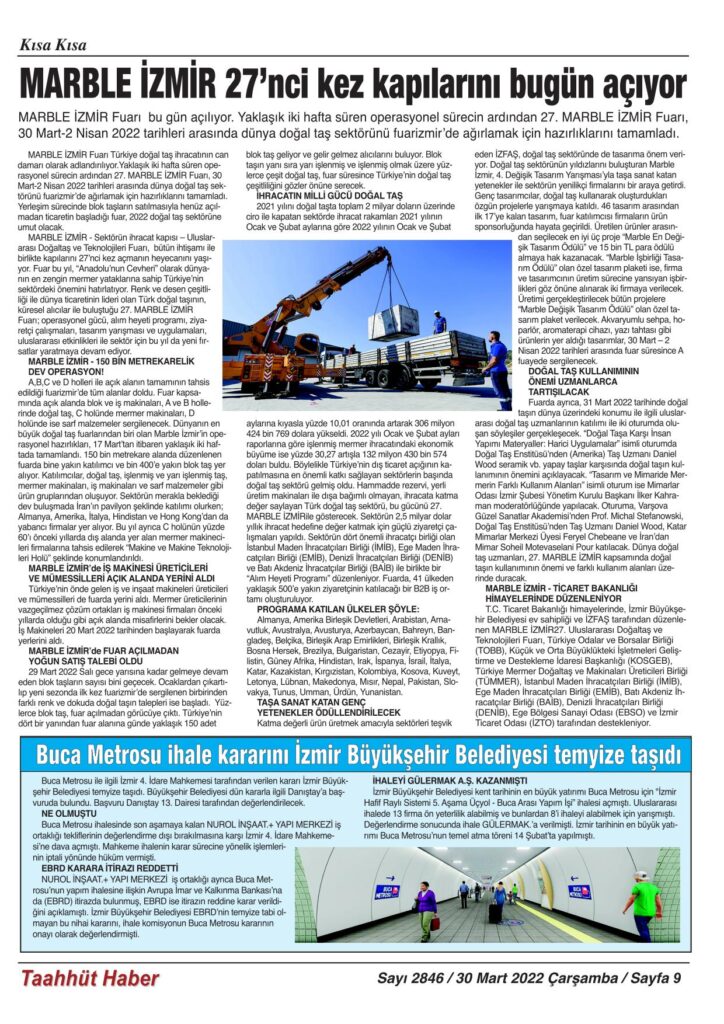 30 Mart 2022 Çarşamba Sayı: 2846 Sayfa: 9