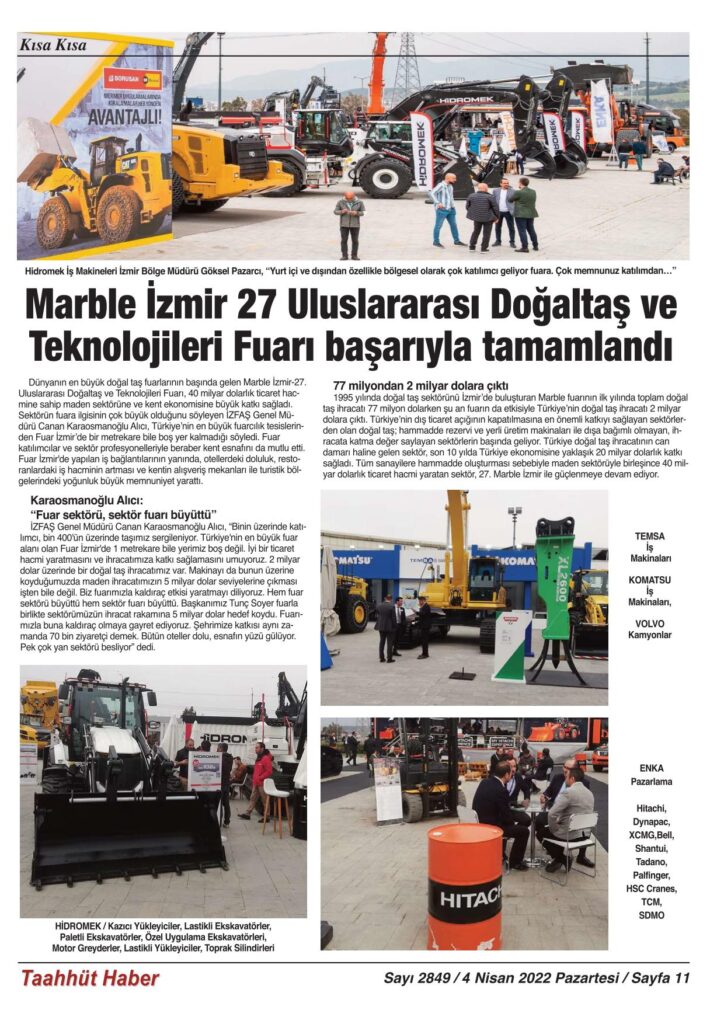 Günlük Taahhüt Haber 4 Nisan 2022 Pazartesi Sayı: 2849 Sayfa: 11